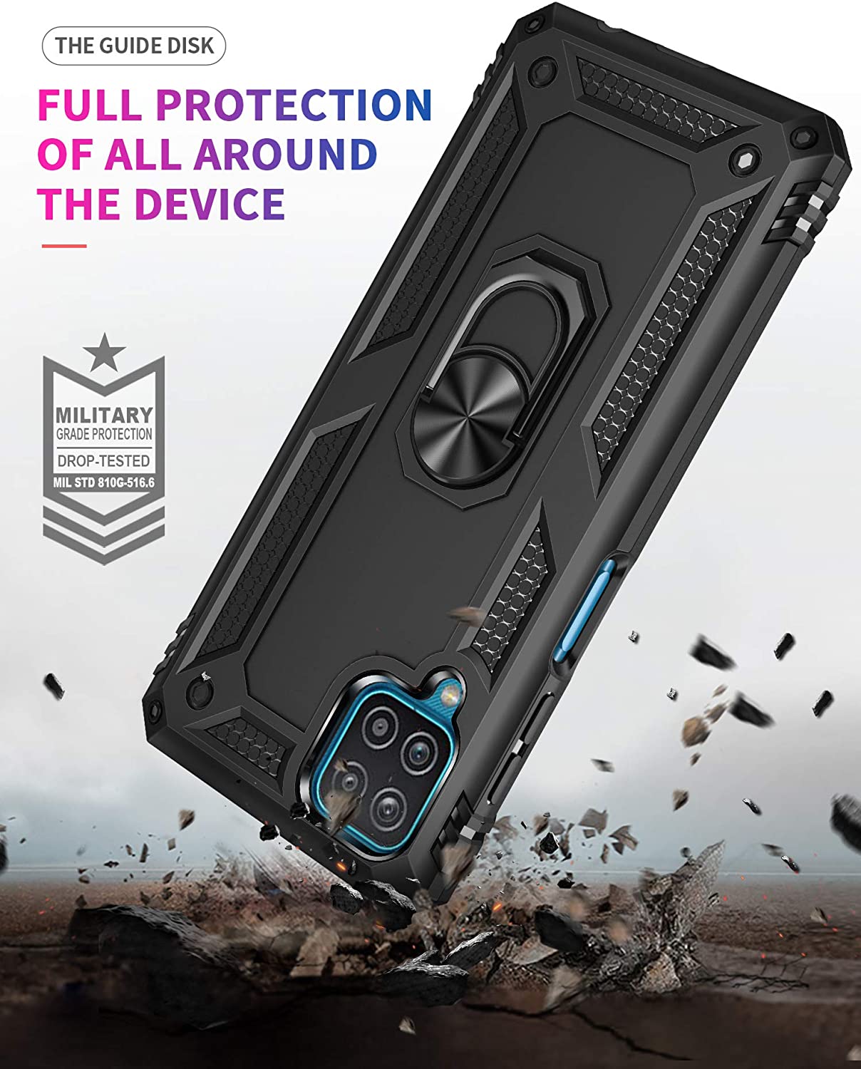 Protectores para celular  para Samsung  A12 / M12 Funda reforzada con anillo v2 Negro